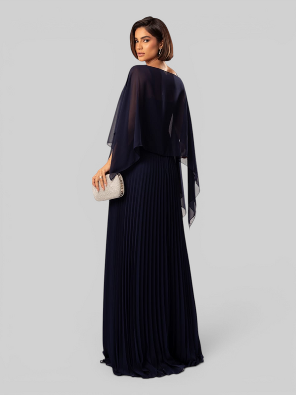 Vestido de Festa Longo Plissado 2 em 1 com Capa Removível