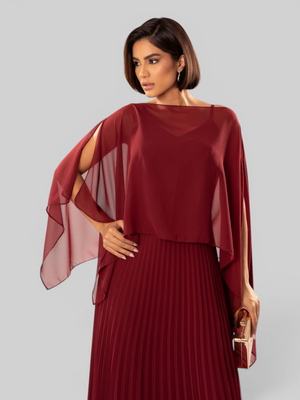 Vestido de Festa Longo Plissado 2 em 1 com Capa Removível