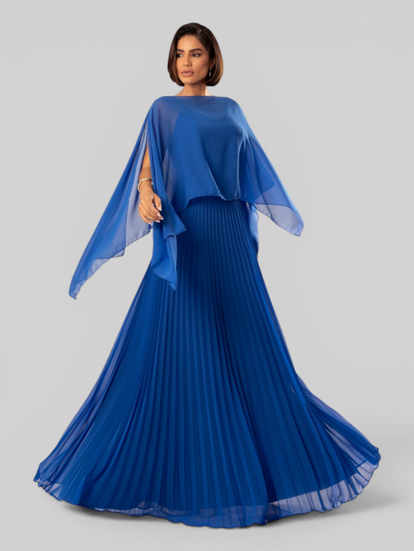 Vestido de Festa Longo Plissado 2 em 1 com Capa Removível