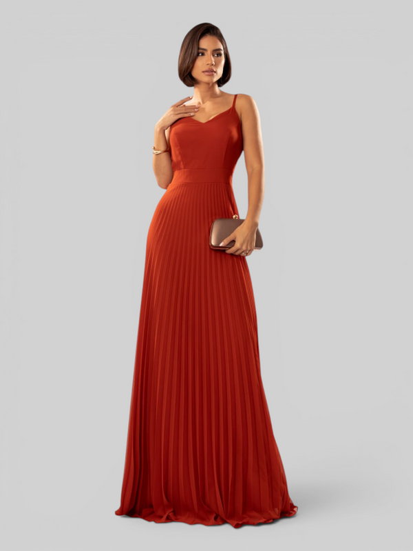 Vestido de Festa Longo Plissado 2 em 1 com Capa Removível