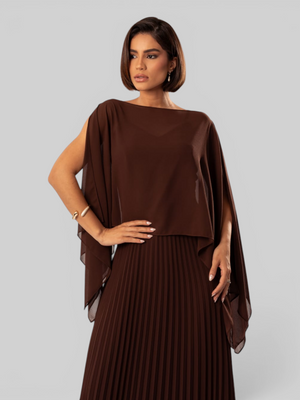 Vestido de Festa Longo Plissado 2 em 1 com Capa Removível