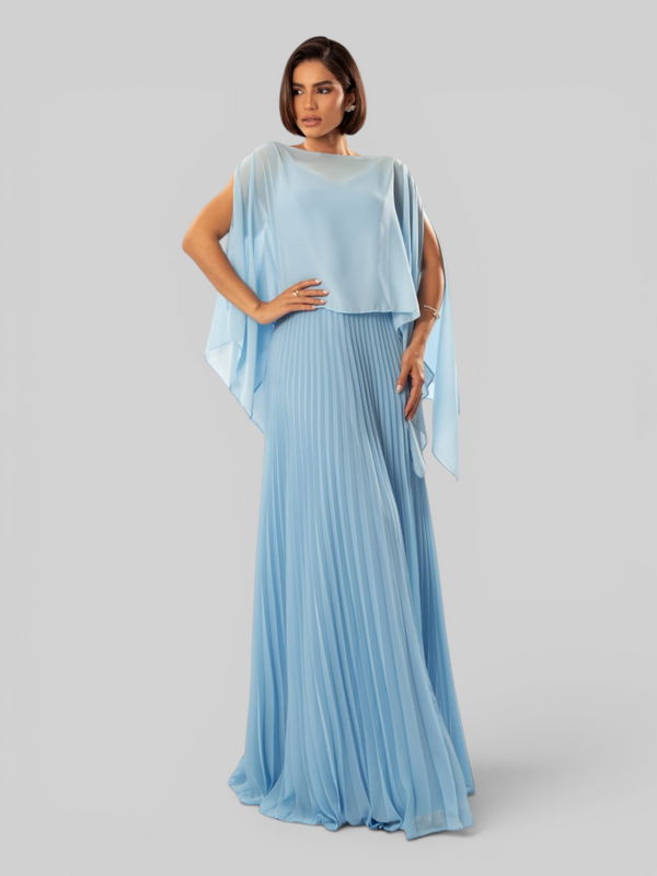 Vestido de Festa Longo Plissado 2 em 1 com Capa Removível