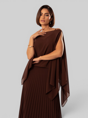 Vestido de Festa Longo Plissado 2 em 1 com Capa Removível