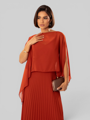 Vestido de Festa Longo Plissado 2 em 1 com Capa Removível
