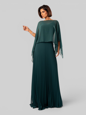Vestido de Festa Longo Plissado 2 em 1 com Capa Removível