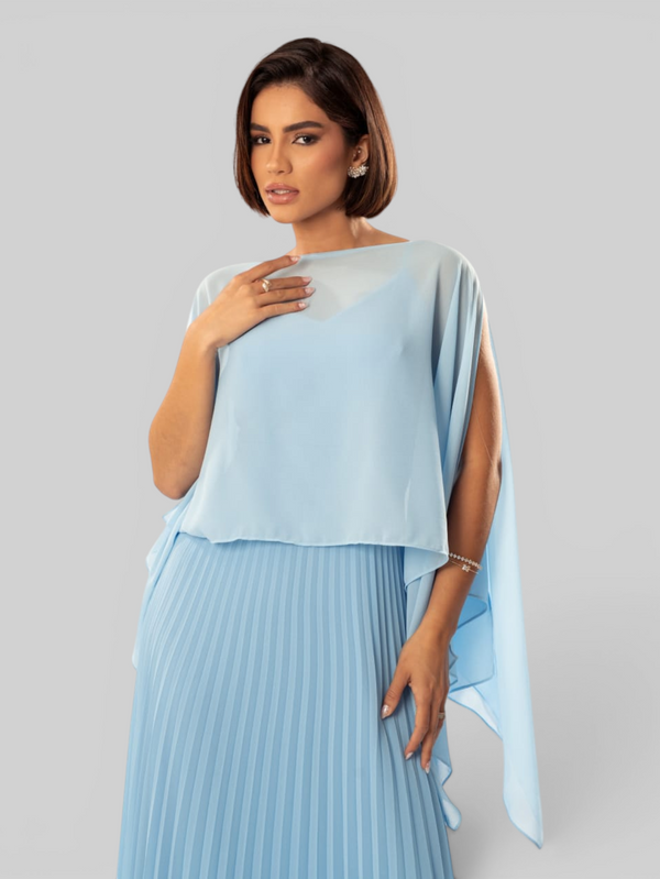 Vestido de Festa Longo Plissado 2 em 1 com Capa Removível