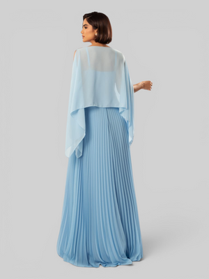 Vestido de Festa Longo Plissado 2 em 1 com Capa Removível