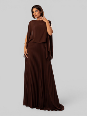 Vestido de Festa Longo Plissado 2 em 1 com Capa Removível