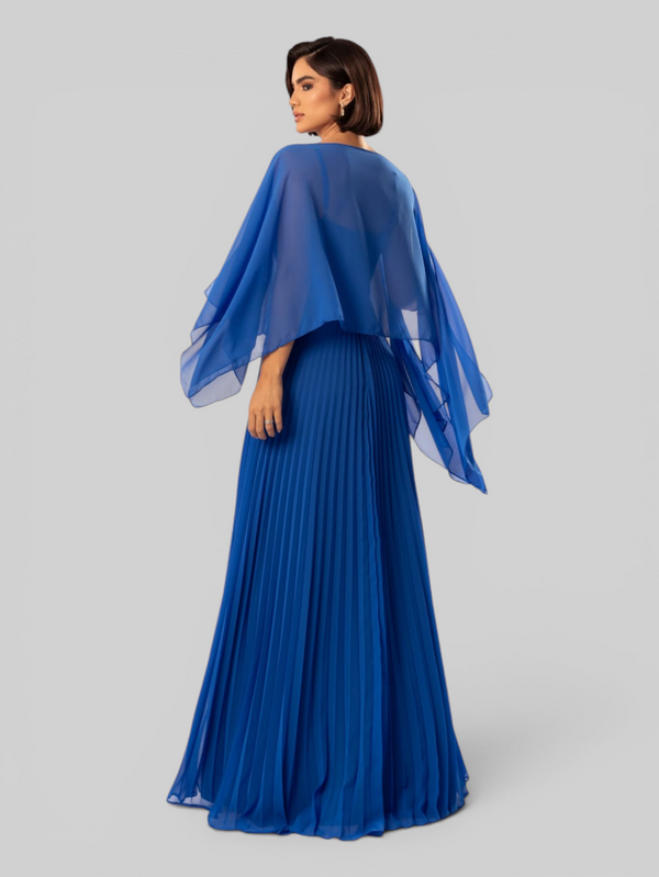 Vestido de Festa Longo Plissado 2 em 1 com Capa Removível