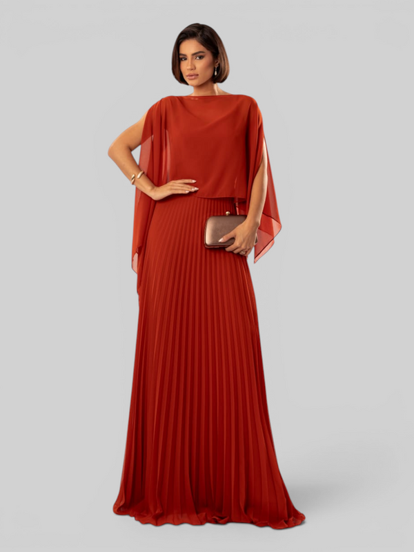 Vestido de Festa Longo Plissado 2 em 1 com Capa Removível