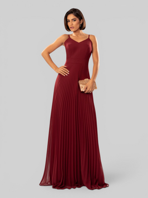 Vestido de Festa Longo Plissado 2 em 1 com Capa Removível
