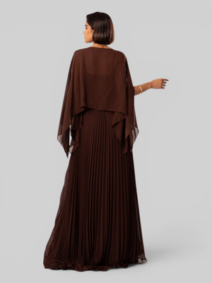 Vestido de Festa Longo Plissado 2 em 1 com Capa Removível