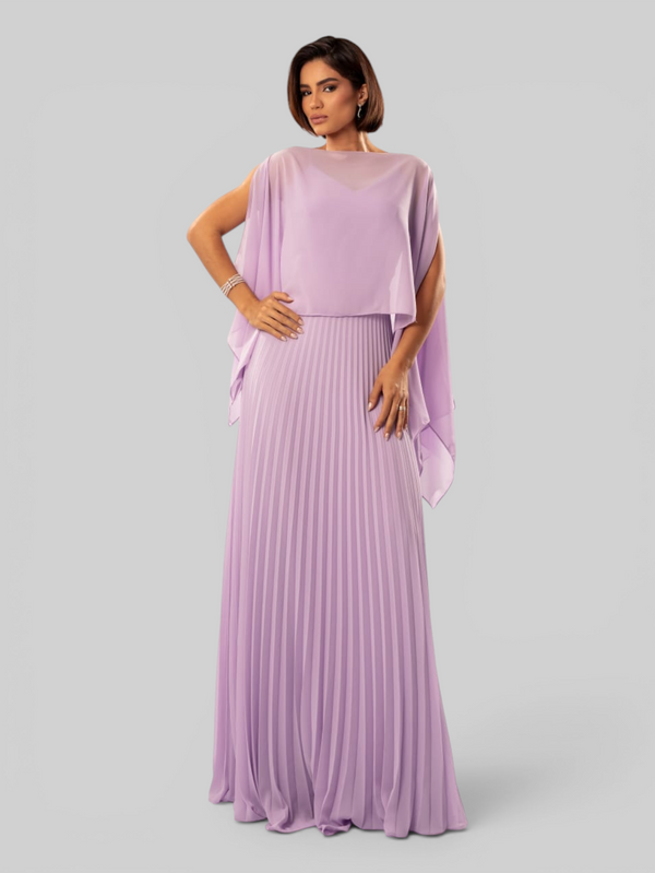 Vestido de Festa Longo Plissado 2 em 1 com Capa Removível