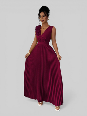 Vestido de Festa Longo Plissado com Alças Flowers