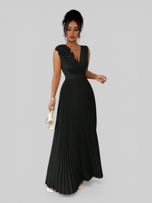Vestido de Festa Longo Plissado com Alças Flowers