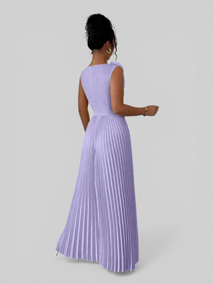 Vestido de Festa Longo Plissado com Alças Flowers