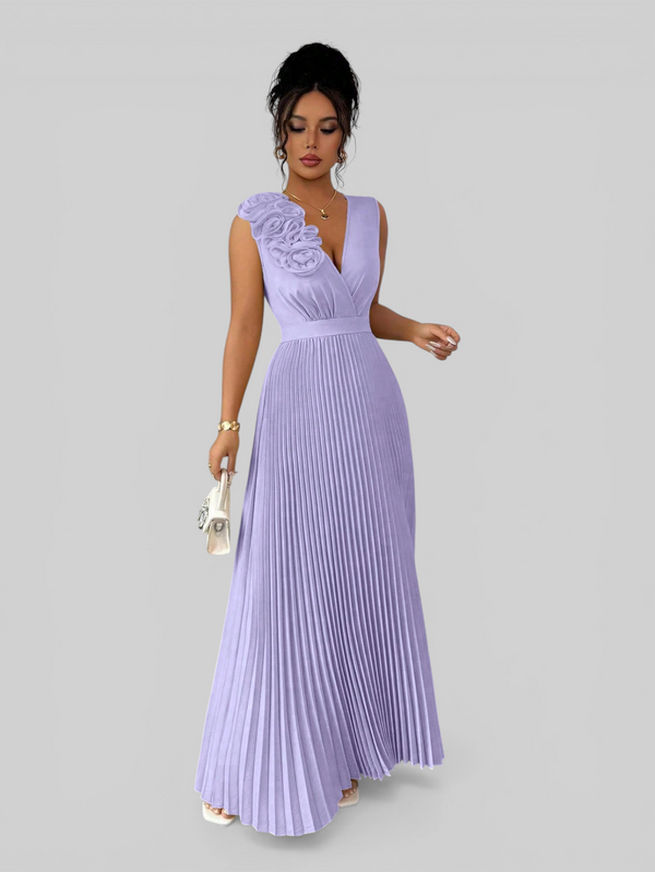 Vestido de Festa Longo Plissado com Alças Flowers