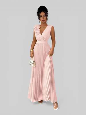 Vestido de Festa Longo Plissado com Alças Flowers