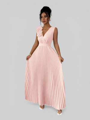 Vestido de Festa Longo Plissado com Alças Flowers