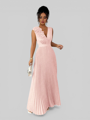 Vestido de Festa Longo Plissado com Alças Flowers