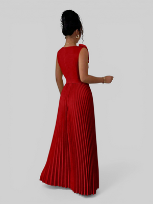 Vestido de Festa Longo Plissado com Alças Flowers