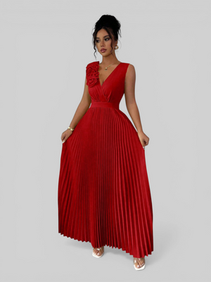 Vestido de Festa Longo Plissado com Alças Flowers
