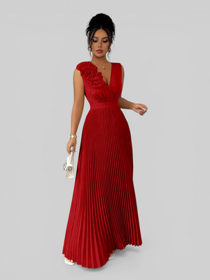 Vestido de Festa Longo Plissado com Alças Flowers