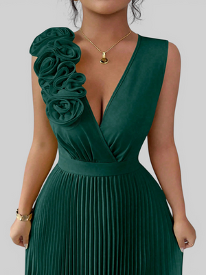 Vestido de Festa Longo Plissado com Alças Flowers