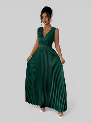 Vestido de Festa Longo Plissado com Alças Flowers