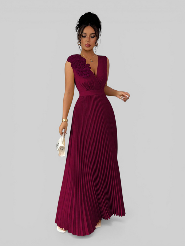 Vestido de Festa Longo Plissado com Alças Flowers