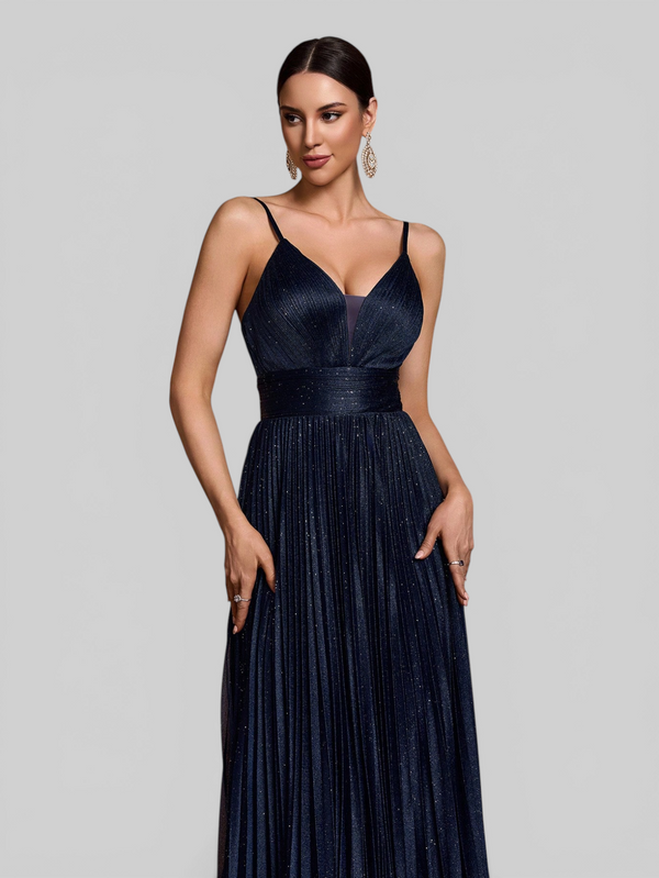 Vestido de Festa Longo Plissado com Brilho Emille