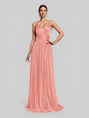 Vestido de Festa Longo Plissado com Brilho Emille