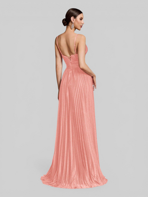 Vestido de Festa Longo Plissado com Brilho Emille