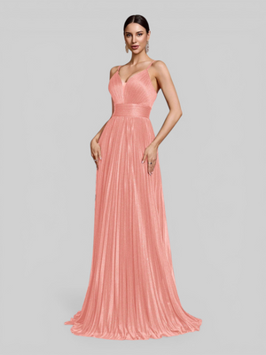 Vestido de Festa Longo Plissado com Brilho Emille
