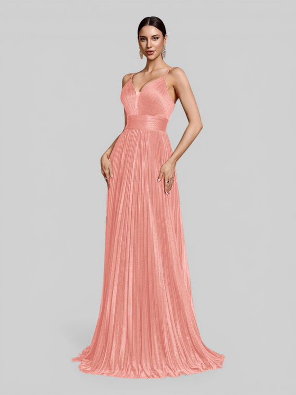 Vestido de Festa Longo Plissado com Brilho Emille