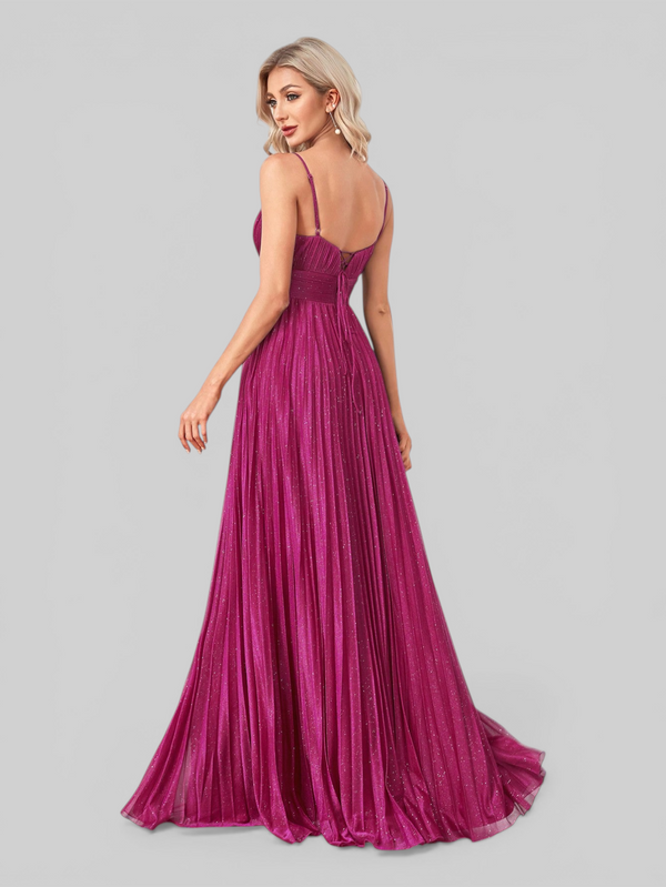 Vestido de Festa Longo Plissado com Brilho Emille