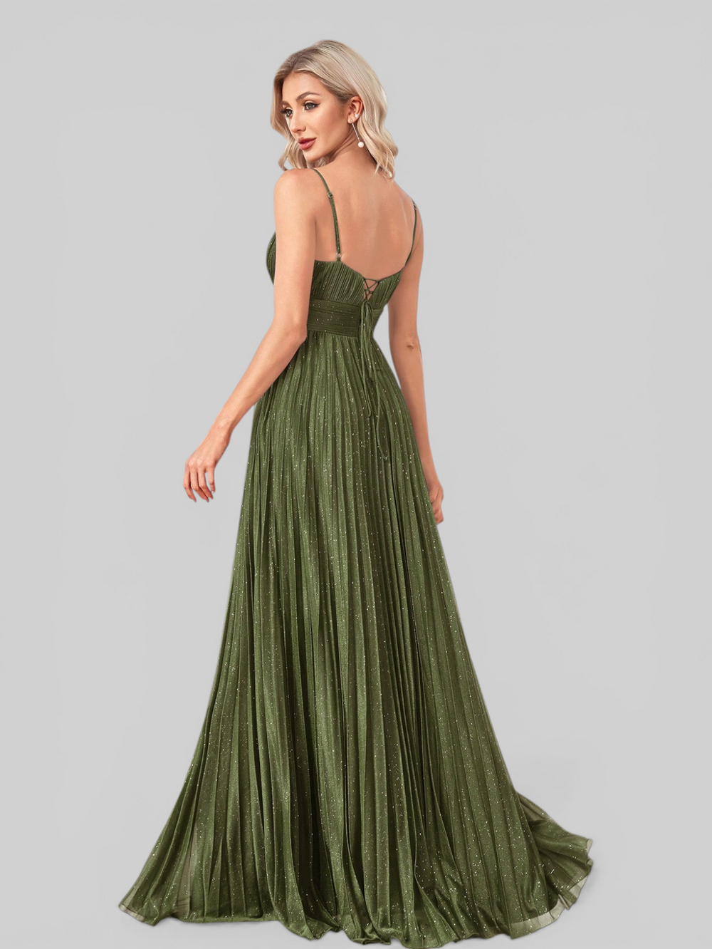 Vestido de Festa Longo Plissado com Brilho Emille