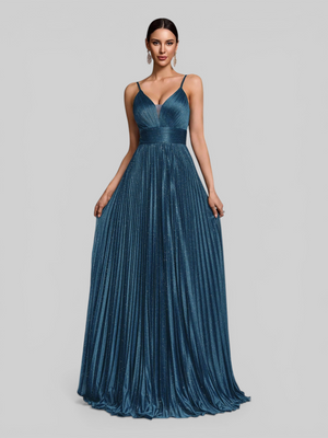 Vestido de Festa Longo Plissado com Brilho Emille