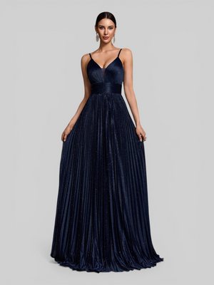 Vestido de Festa Longo Plissado com Brilho Emille