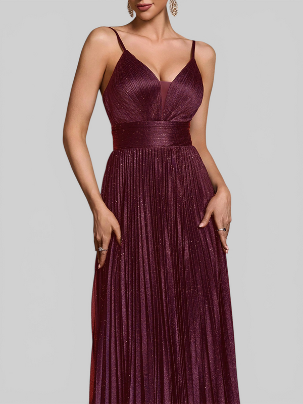 Vestido de Festa Longo Plissado com Brilho Emille