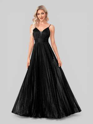 Vestido de Festa Longo Plissado com Brilho Emille
