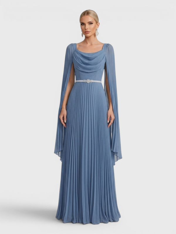 Vestido de Festa Longo Plissado com Capa Cinture
