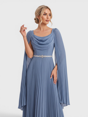 Vestido de Festa Longo Plissado com Capa Cinture