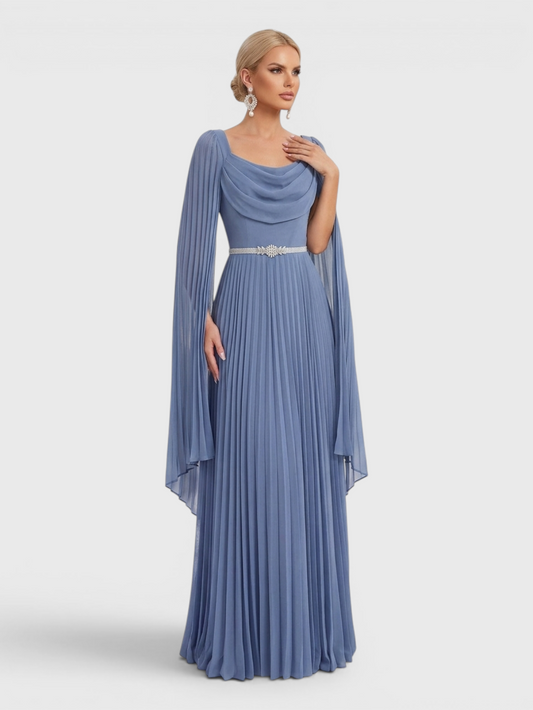 Vestido de Festa Longo Plissado com Capa Cinture