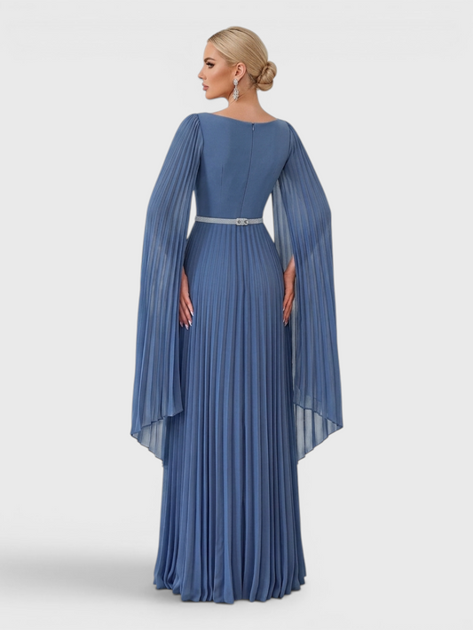 Vestido de Festa Longo Plissado com Capa Cinture