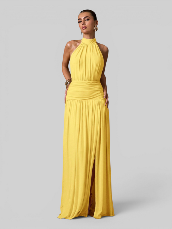 Vestido de Festa Longo Plissado com Fenda Juliette