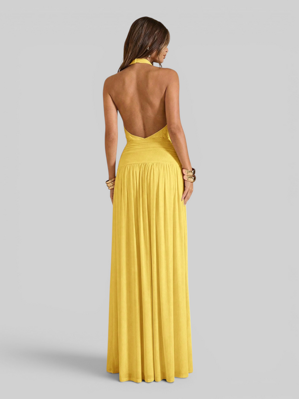 Vestido de Festa Longo Plissado com Fenda Juliette
