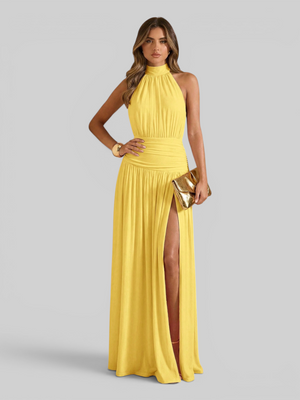 Vestido de Festa Longo Plissado com Fenda Juliette