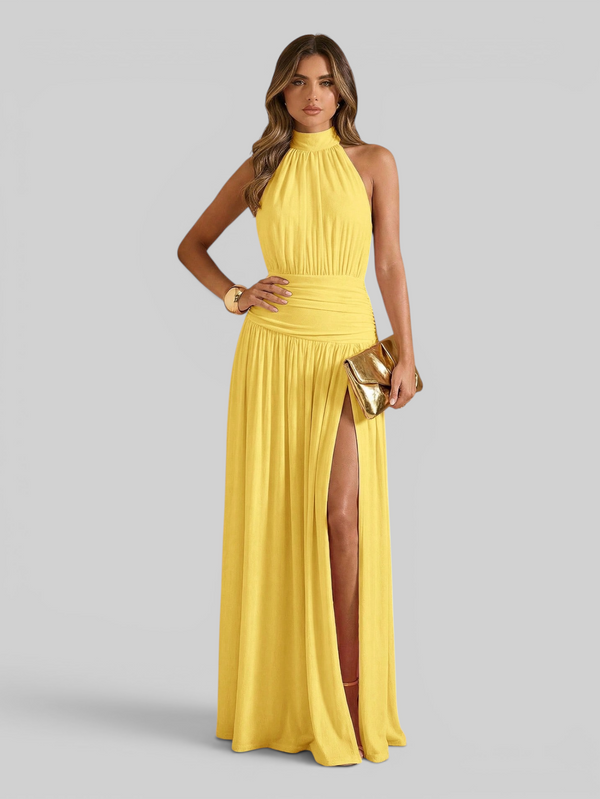 Vestido de Festa Longo Plissado com Fenda Juliette