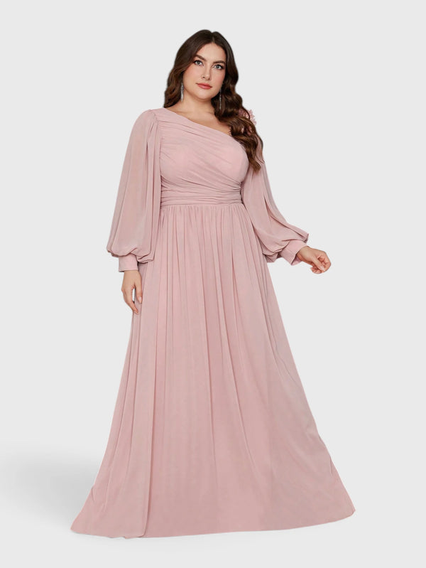 Vestido de Festa Longo Plus Size Assimétrico Flowers Julieta